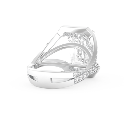 Elongated Emerald Cut 5.75 Carat Moissanite Ring – Split Shank & Pave Setting in Gold