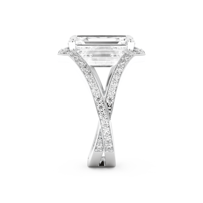 Elongated Emerald Cut 5.75 Carat Moissanite Ring – Split Shank & Pave Setting in Gold
