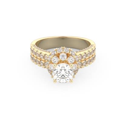 Elongated Round Cut 0.81 Carat Moissanite Ring – Halo & Pave Setting in Gold