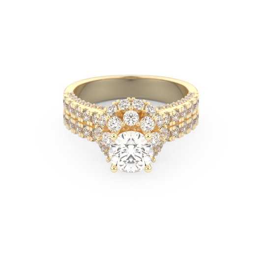 Elongated Round Cut 0.81 Carat Moissanite Ring – Halo & Pave Setting in Gold