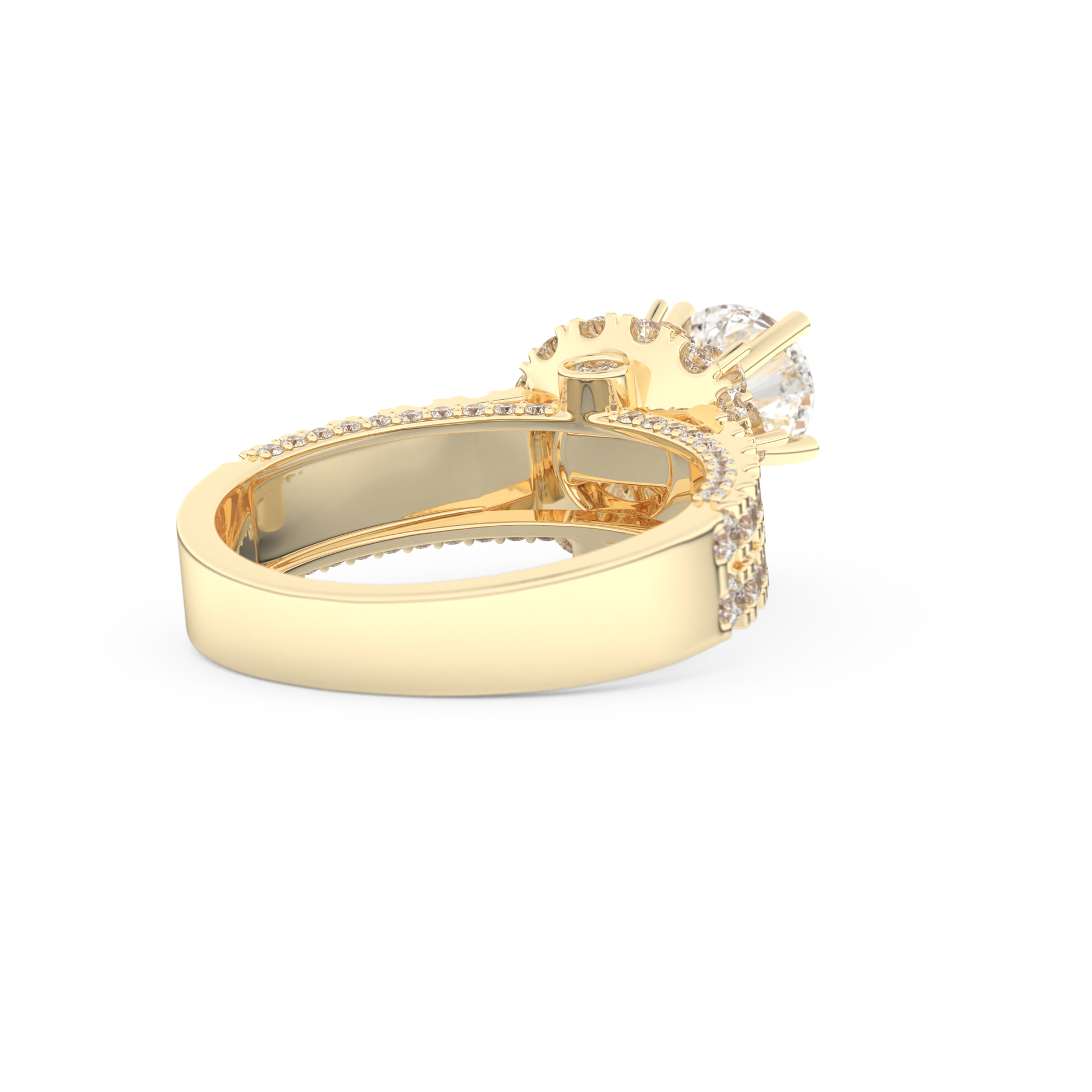 Elongated Round Cut 0.81 Carat Moissanite Ring – Halo & Pave Setting in Gold
