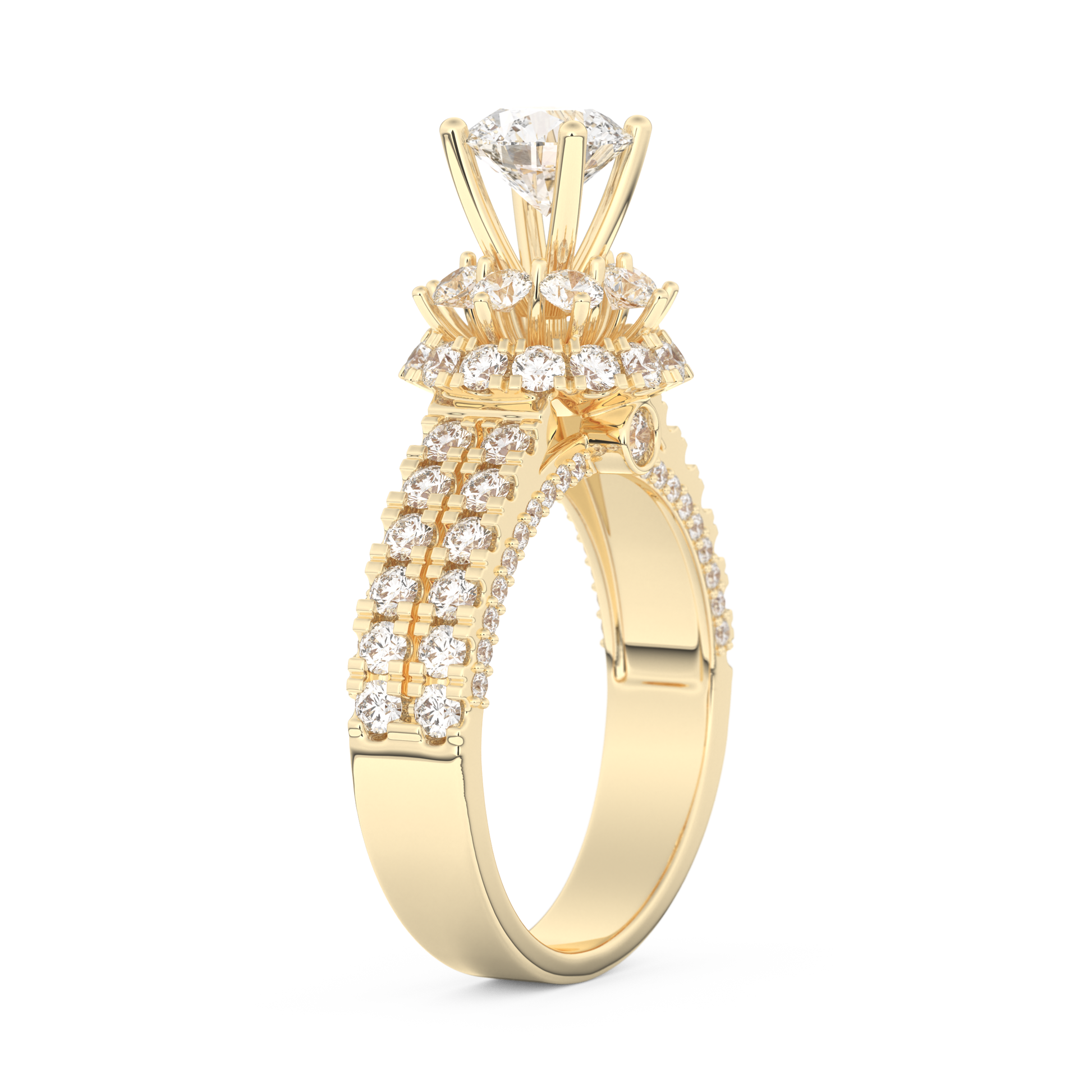 Elongated Round Cut 0.81 Carat Moissanite Ring – Halo & Pave Setting in Gold