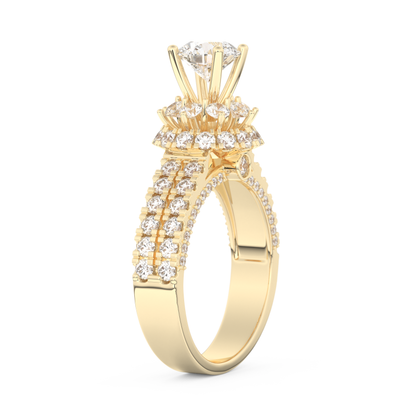 Elongated Round Cut 0.81 Carat Moissanite Ring – Halo & Pave Setting in Gold