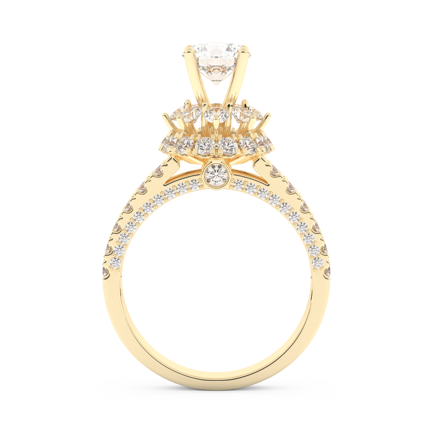 Elongated Round Cut 0.81 Carat Moissanite Ring – Halo & Pave Setting in Gold