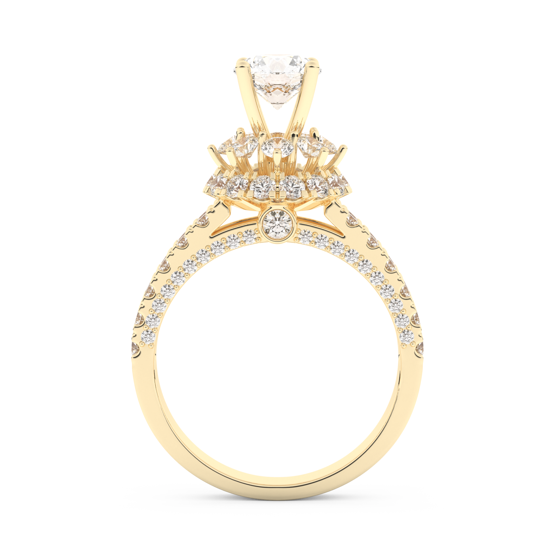 Elongated Round Cut 0.81 Carat Moissanite Ring – Halo & Pave Setting in Gold