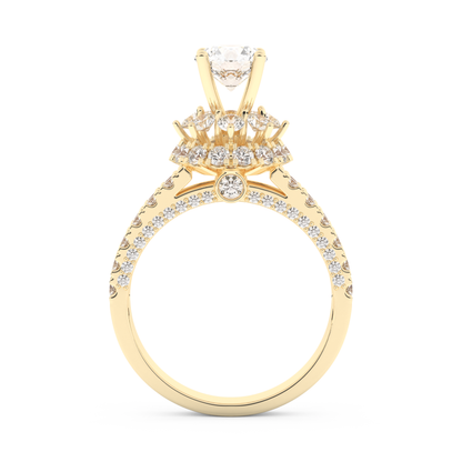 Elongated Round Cut 0.81 Carat Moissanite Ring – Halo & Pave Setting in Gold