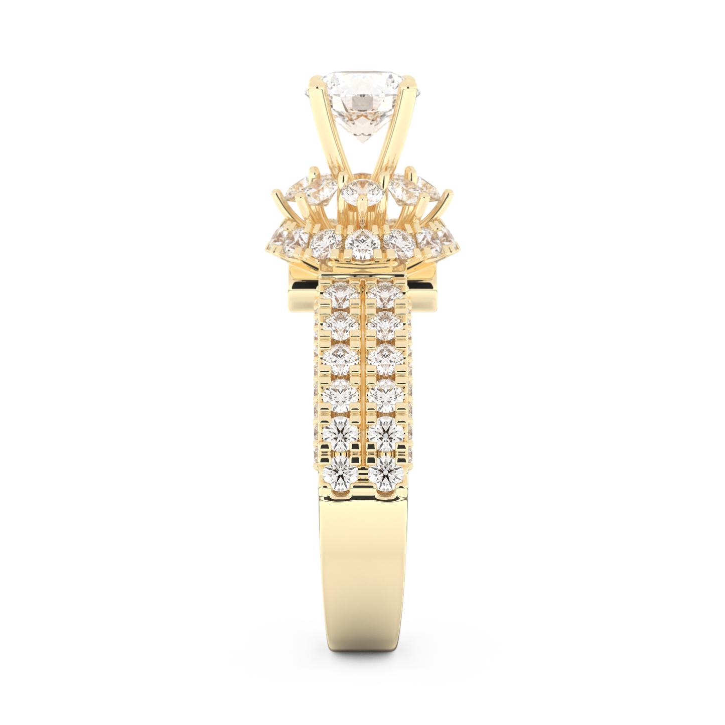 Elongated Round Cut 0.81 Carat Moissanite Ring – Halo & Pave Setting in Gold