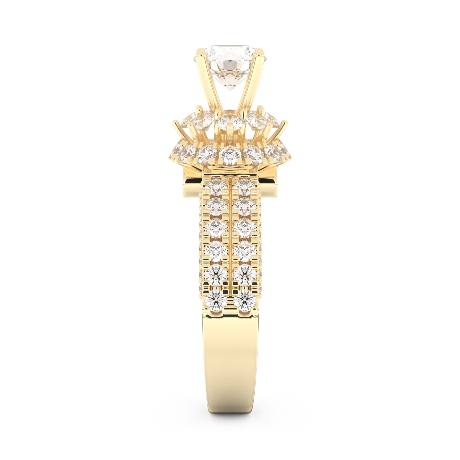 Elongated Round Cut 0.81 Carat Moissanite Ring – Halo & Pave Setting in Gold