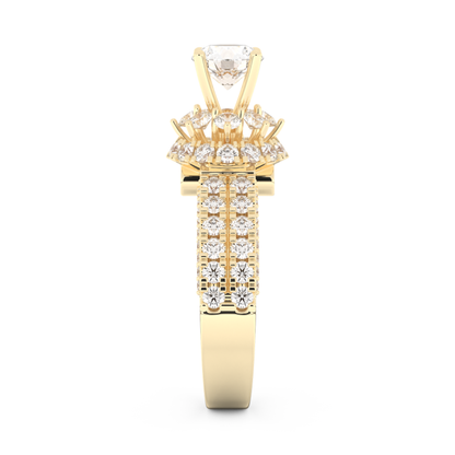Elongated Round Cut 0.81 Carat Moissanite Ring – Halo & Pave Setting in Gold