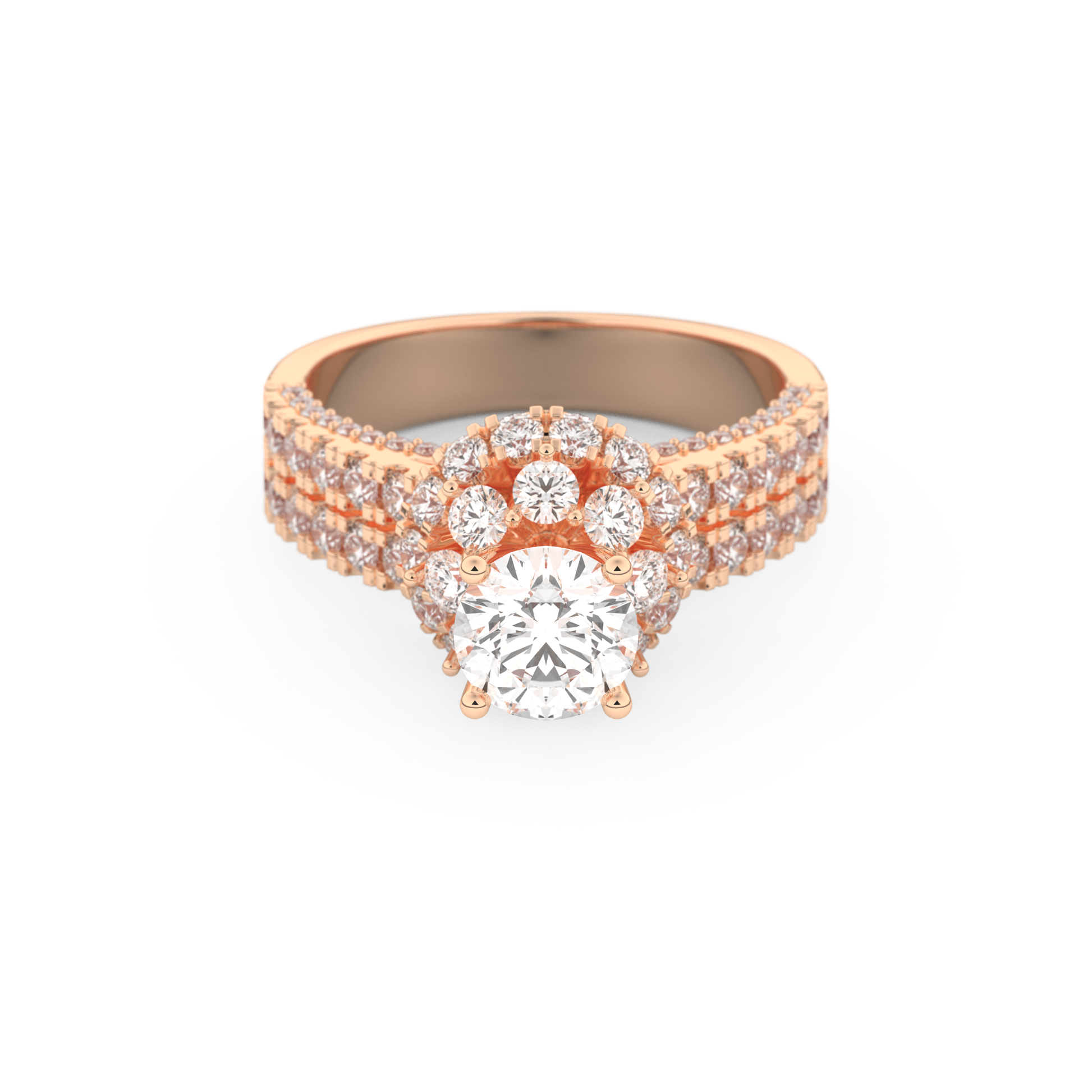Elongated Round Cut 0.81 Carat Moissanite Ring – Halo & Pave Setting in Gold