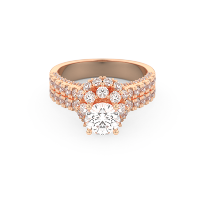 Elongated Round Cut 0.81 Carat Moissanite Ring – Halo & Pave Setting in Gold