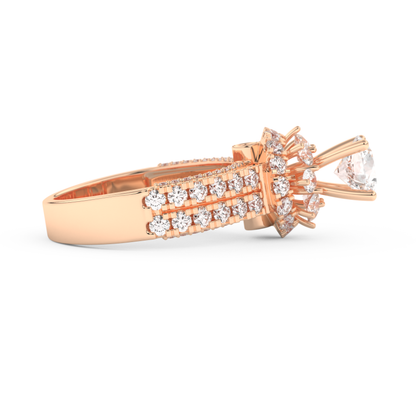 Elongated Round Cut 0.81 Carat Moissanite Ring – Halo & Pave Setting in Gold