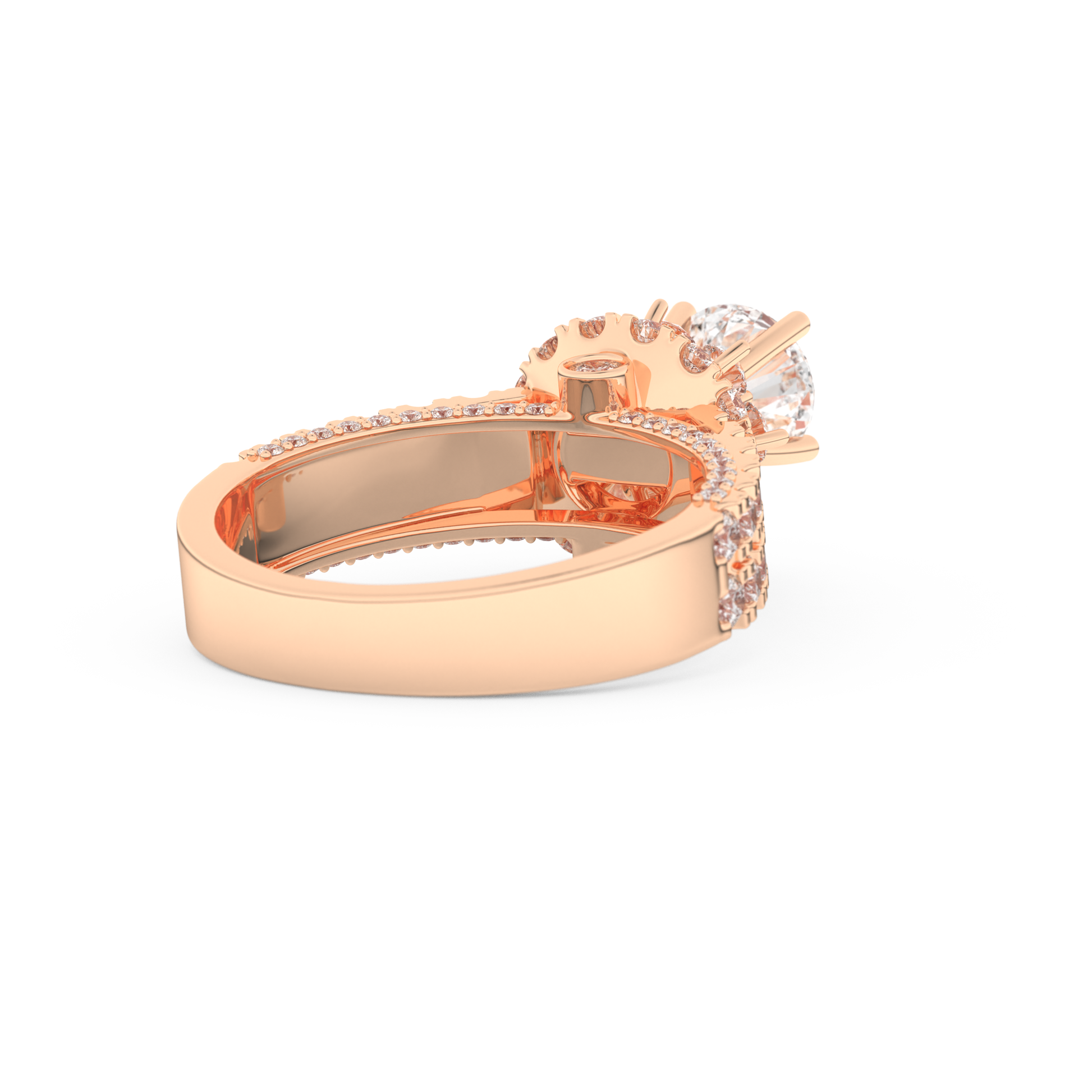 Elongated Round Cut 0.81 Carat Moissanite Ring – Halo & Pave Setting in Gold