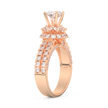 Elongated Round Cut 0.81 Carat Moissanite Ring – Halo & Pave Setting in Gold