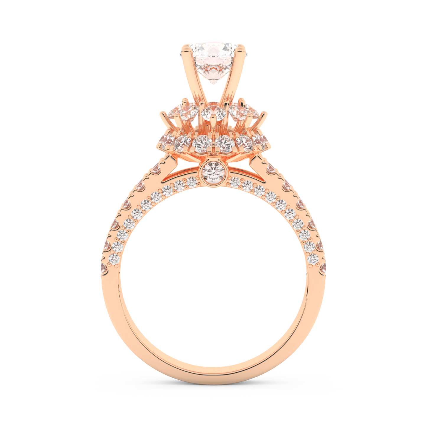 Elongated Round Cut 0.81 Carat Moissanite Ring – Halo & Pave Setting in Gold