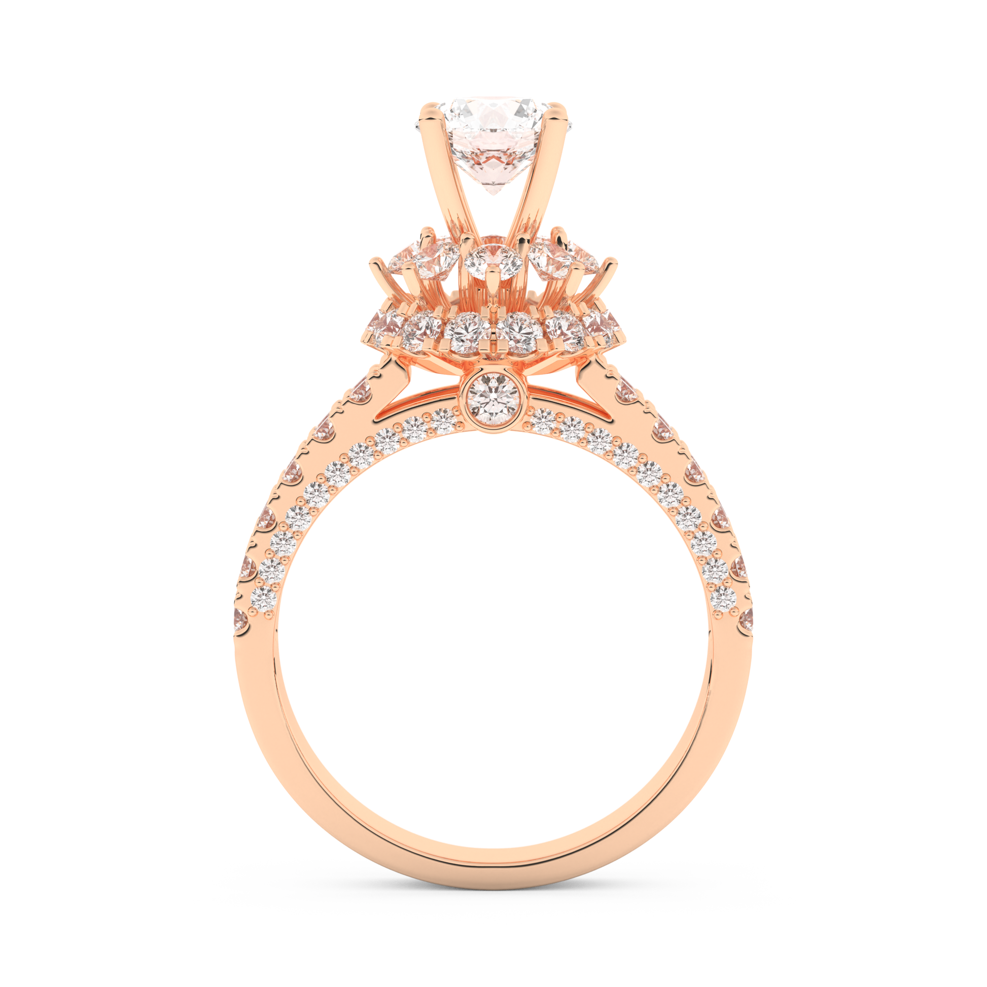 Elongated Round Cut 0.81 Carat Moissanite Ring – Halo & Pave Setting in Gold