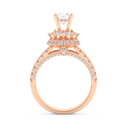 Elongated Round Cut 0.81 Carat Moissanite Ring – Halo & Pave Setting in Gold