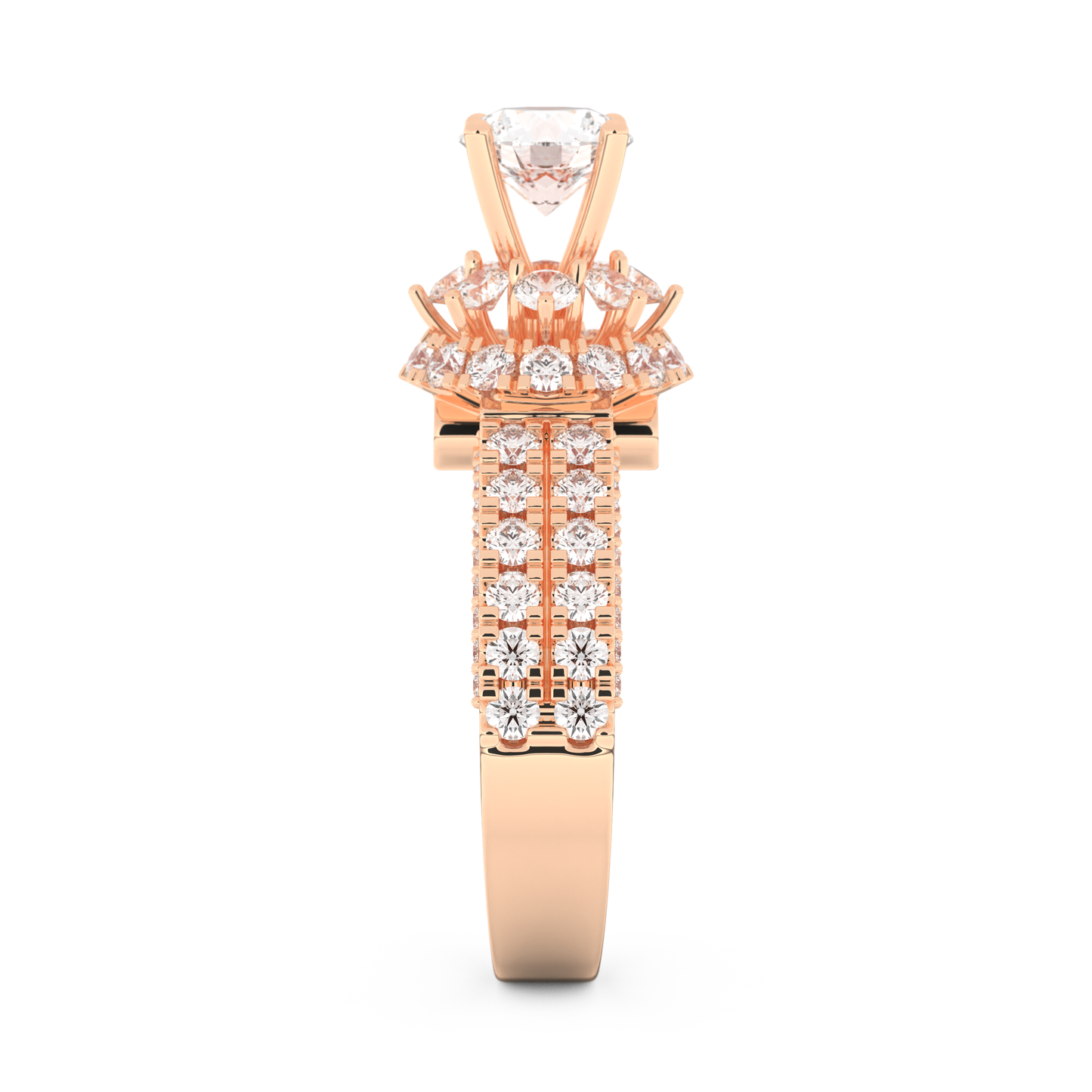 Elongated Round Cut 0.81 Carat Moissanite Ring – Halo & Pave Setting in Gold