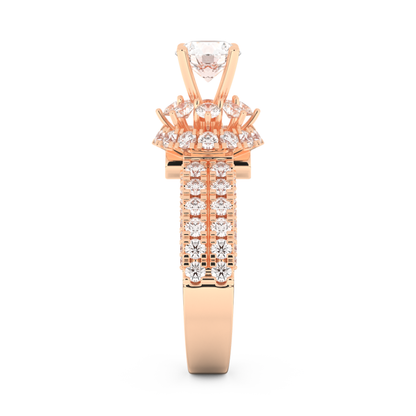 Elongated Round Cut 0.81 Carat Moissanite Ring – Halo & Pave Setting in Gold