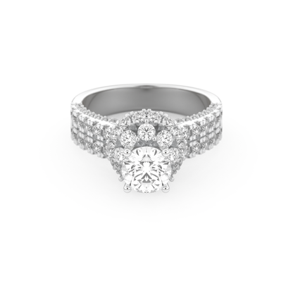 Elongated Round Cut 0.81 Carat Moissanite Ring – Halo & Pave Setting in Gold