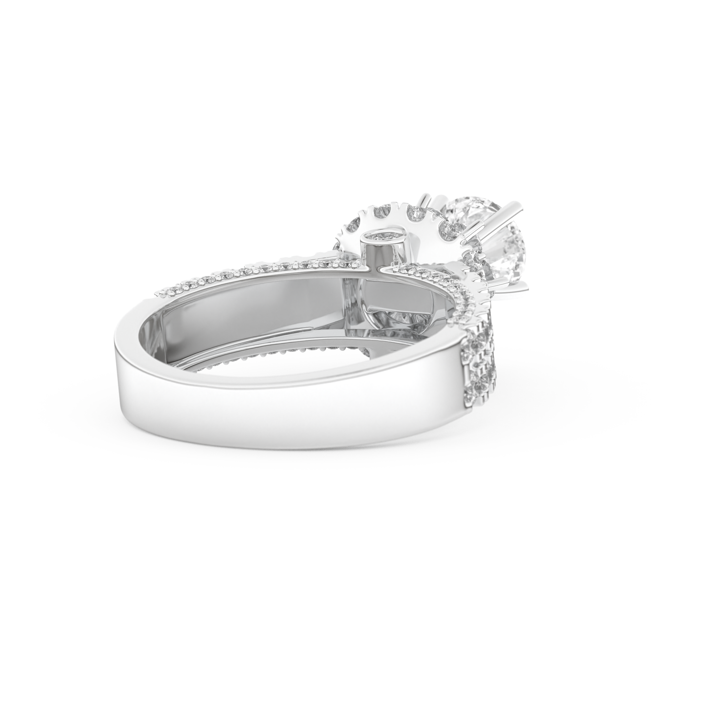 Elongated Round Cut 0.81 Carat Moissanite Ring – Halo & Pave Setting in Gold