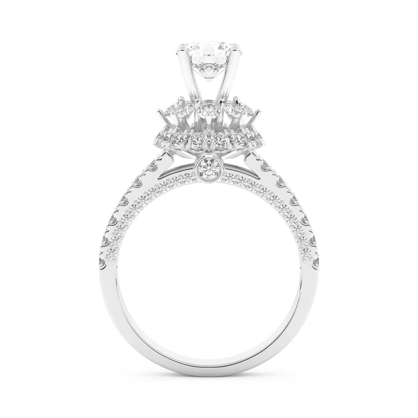 Elongated Round Cut 0.81 Carat Moissanite Ring – Halo & Pave Setting in Gold