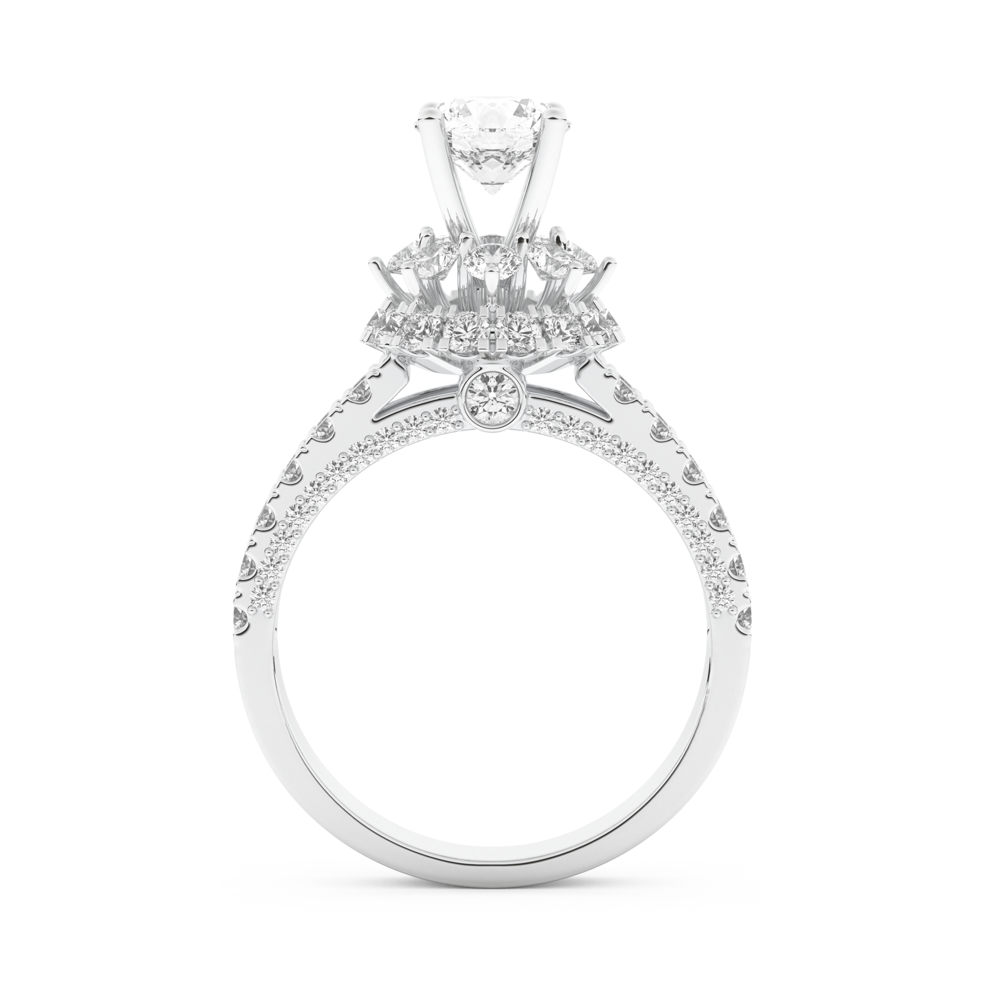Elongated Round Cut 0.81 Carat Moissanite Ring – Halo & Pave Setting in Gold