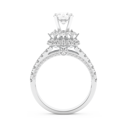 Elongated Round Cut 0.81 Carat Moissanite Ring – Halo & Pave Setting in Gold