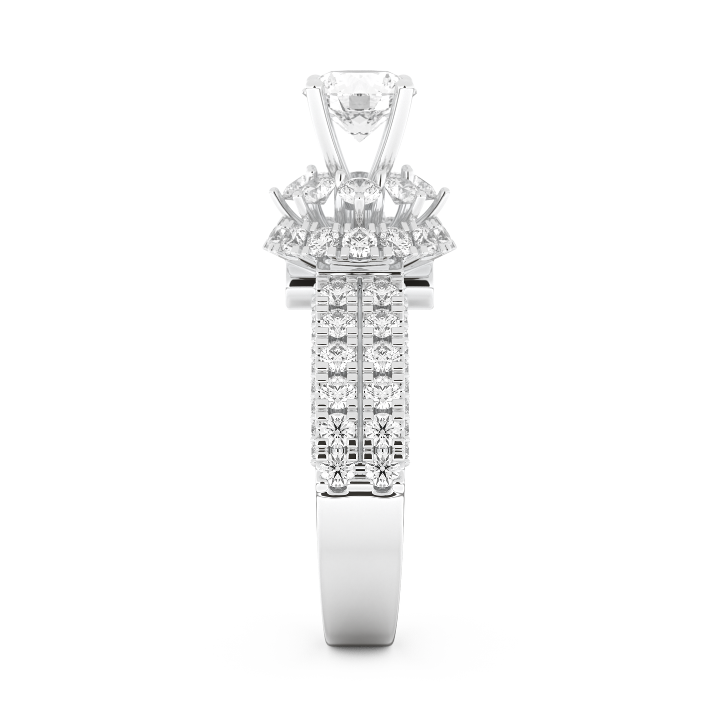 Elongated Round Cut 0.81 Carat Moissanite Ring – Halo & Pave Setting in Gold