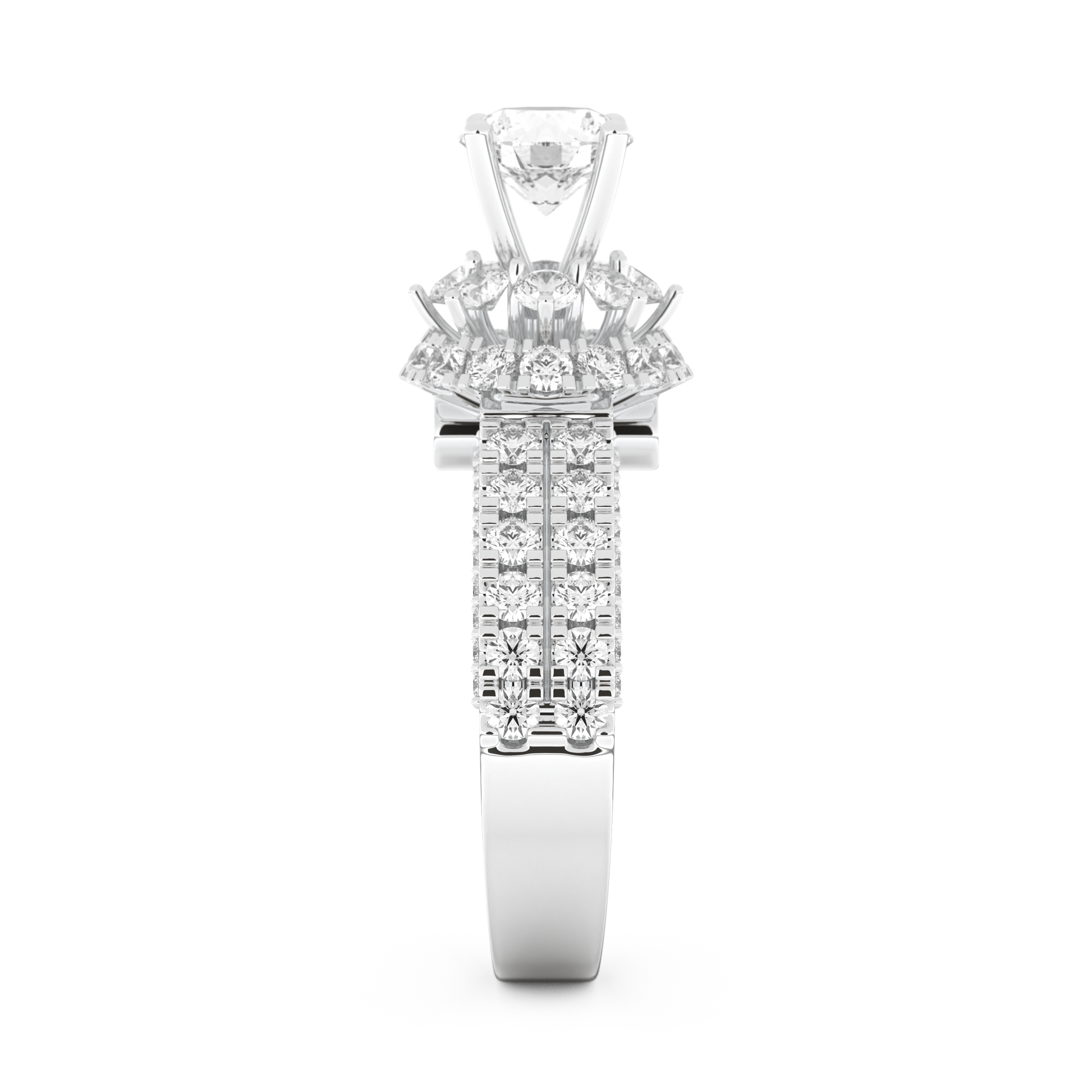 Elongated Round Cut 0.81 Carat Moissanite Ring – Halo & Pave Setting in Gold