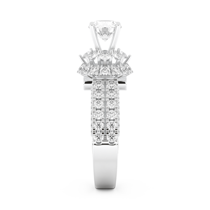 Elongated Round Cut 0.81 Carat Moissanite Ring – Halo & Pave Setting in Gold