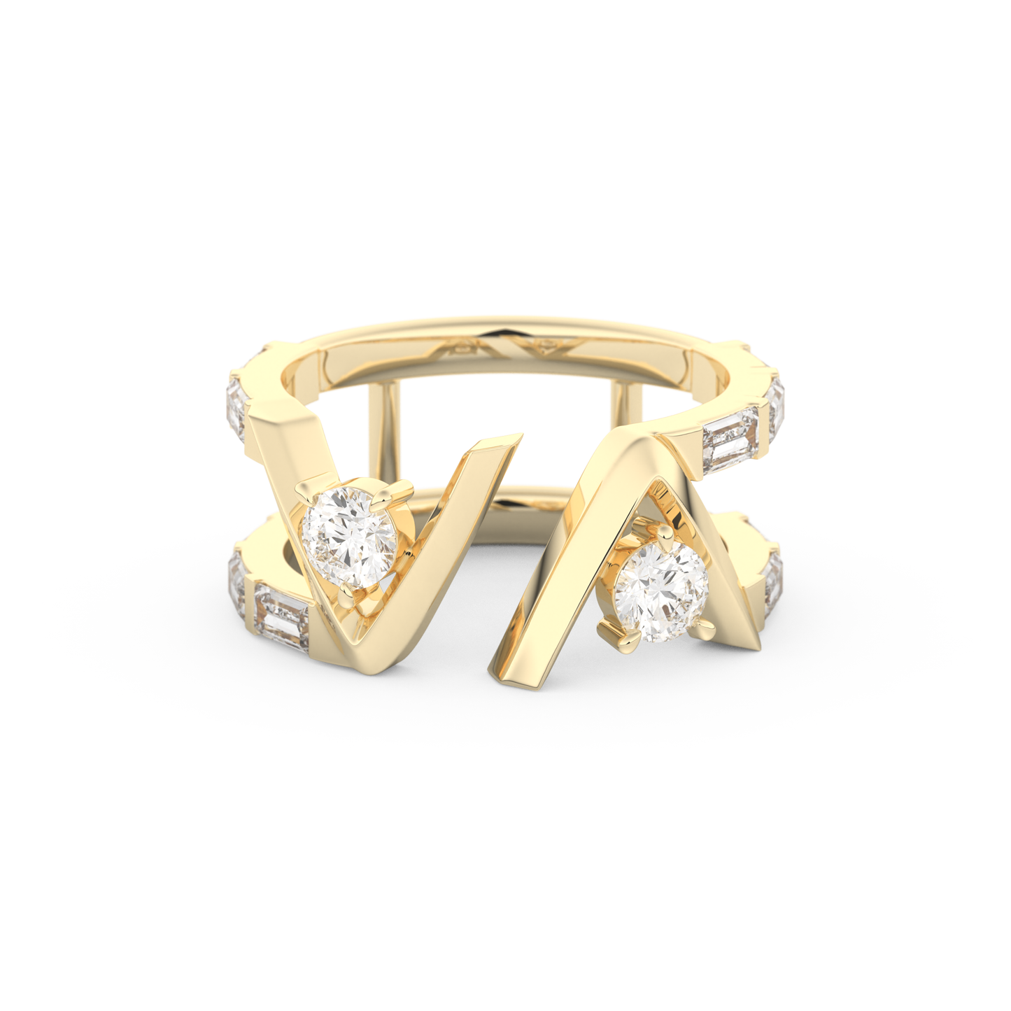 Half Eternity Wedding Band with 1.18 CT Round and Baguette Cut Moissanite – Yellow, White, or Rose Gold 1