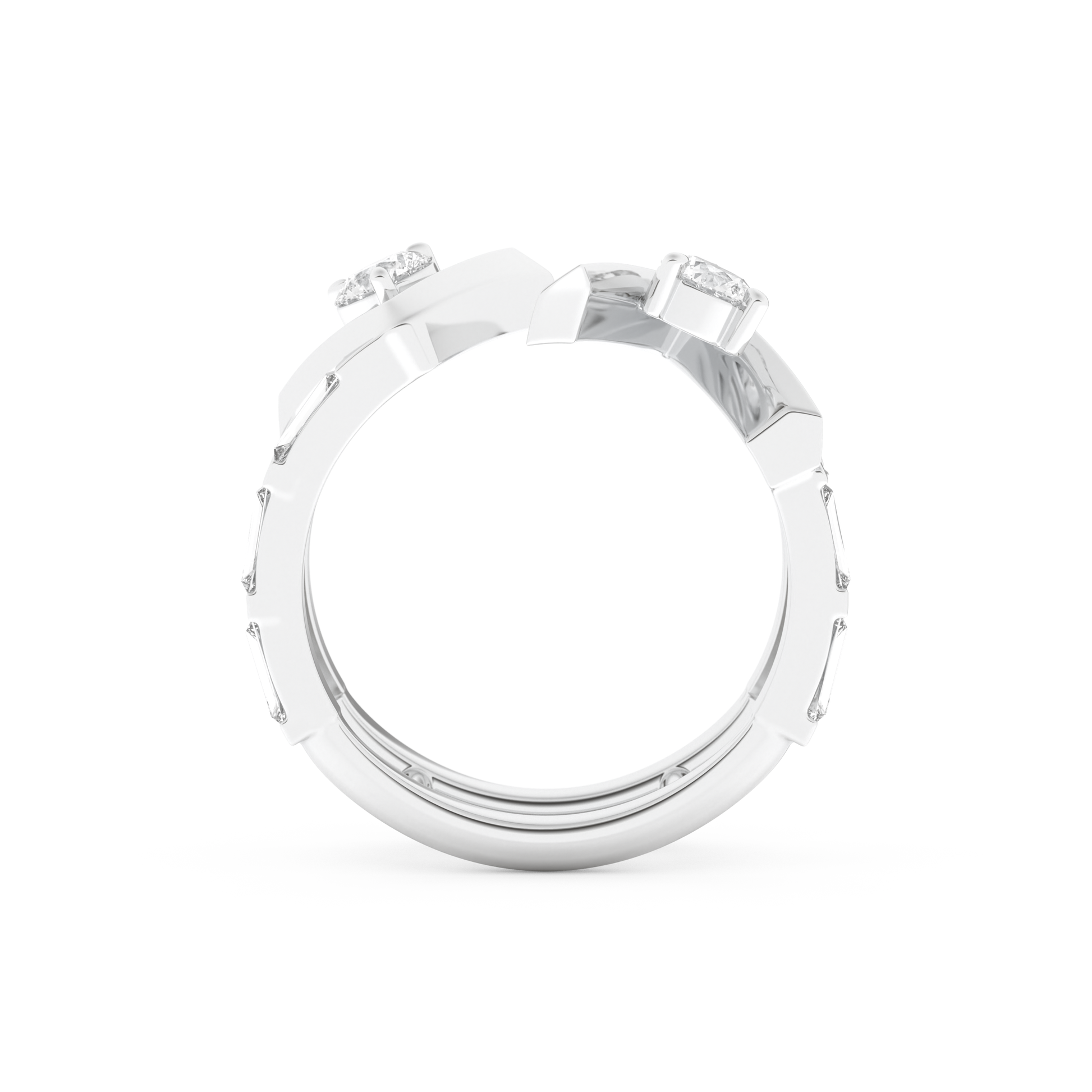 Half Eternity Wedding Band with 1.18 CT Round and Baguette Cut Moissanite – Yellow, White, or Rose Gold 9