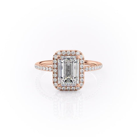 2.10 CT Emerald Cut Halo Pave Setting Moissanite Engagement Ring 12