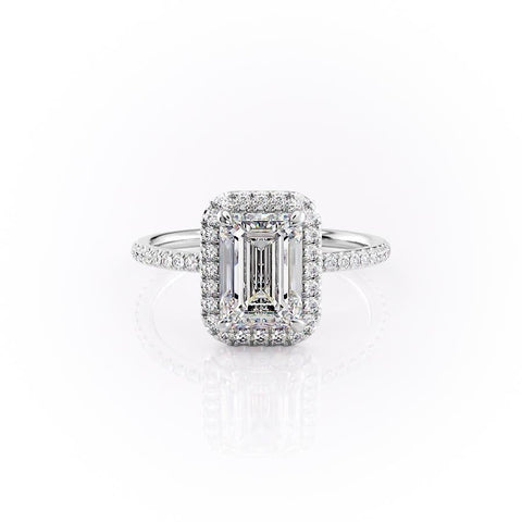 2.10 CT Emerald Cut Halo Pave Setting Moissanite Engagement Ring 10