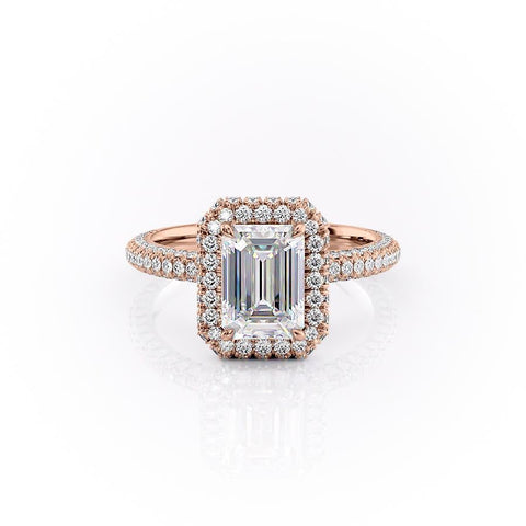 1.91 CT Emerald Cut Halo Triple Pave Setting Moissanite Engagement Ring 12