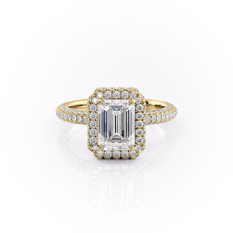 1.91 CT Emerald Cut Halo Triple Pave Setting Moissanite Engagement Ring 11