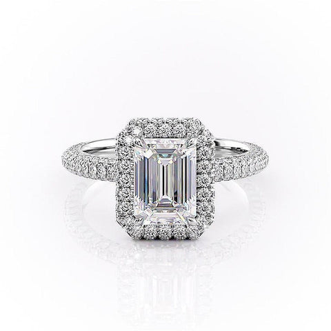 1.91 CT Emerald Cut Halo Triple Pave Setting Moissanite Engagement Ring 10