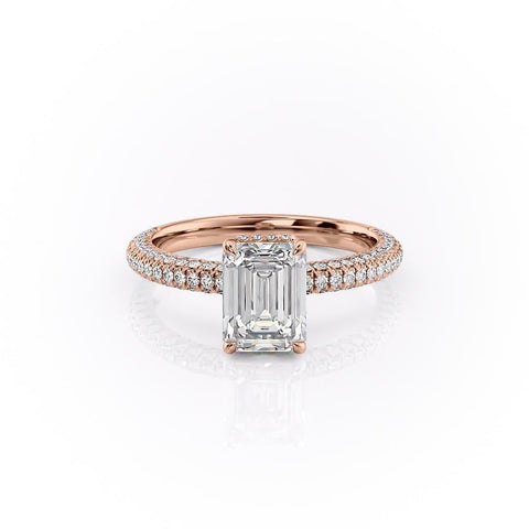 1.91 CT Emerald Cut Solitaire Triple Pave Setting Moissanite Engagement Ring 12