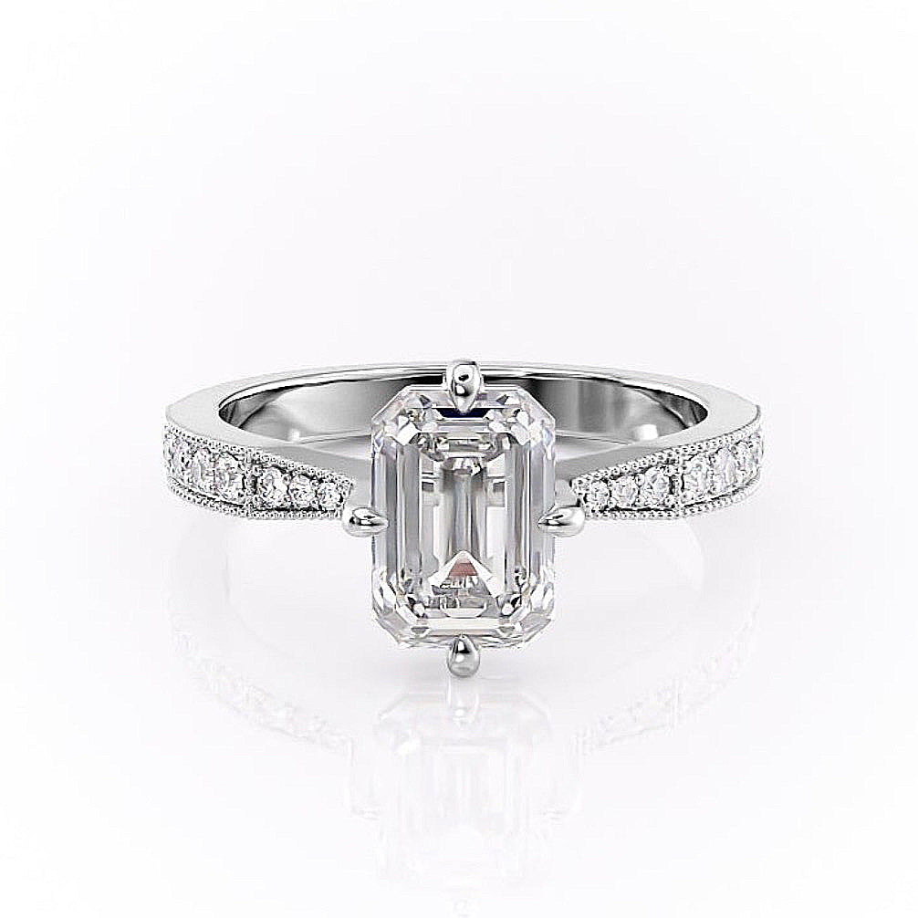 2.10 CT Emerald Cut Solitaire Pave Setting Moissanite Engagement Ring 10