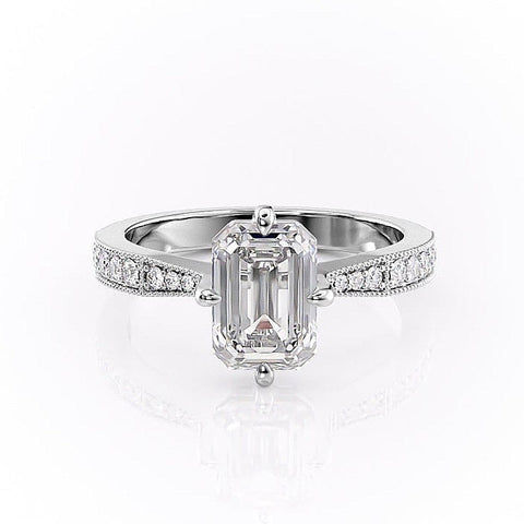 2.10 CT Emerald Cut Solitaire Pave Setting Moissanite Engagement Ring 10