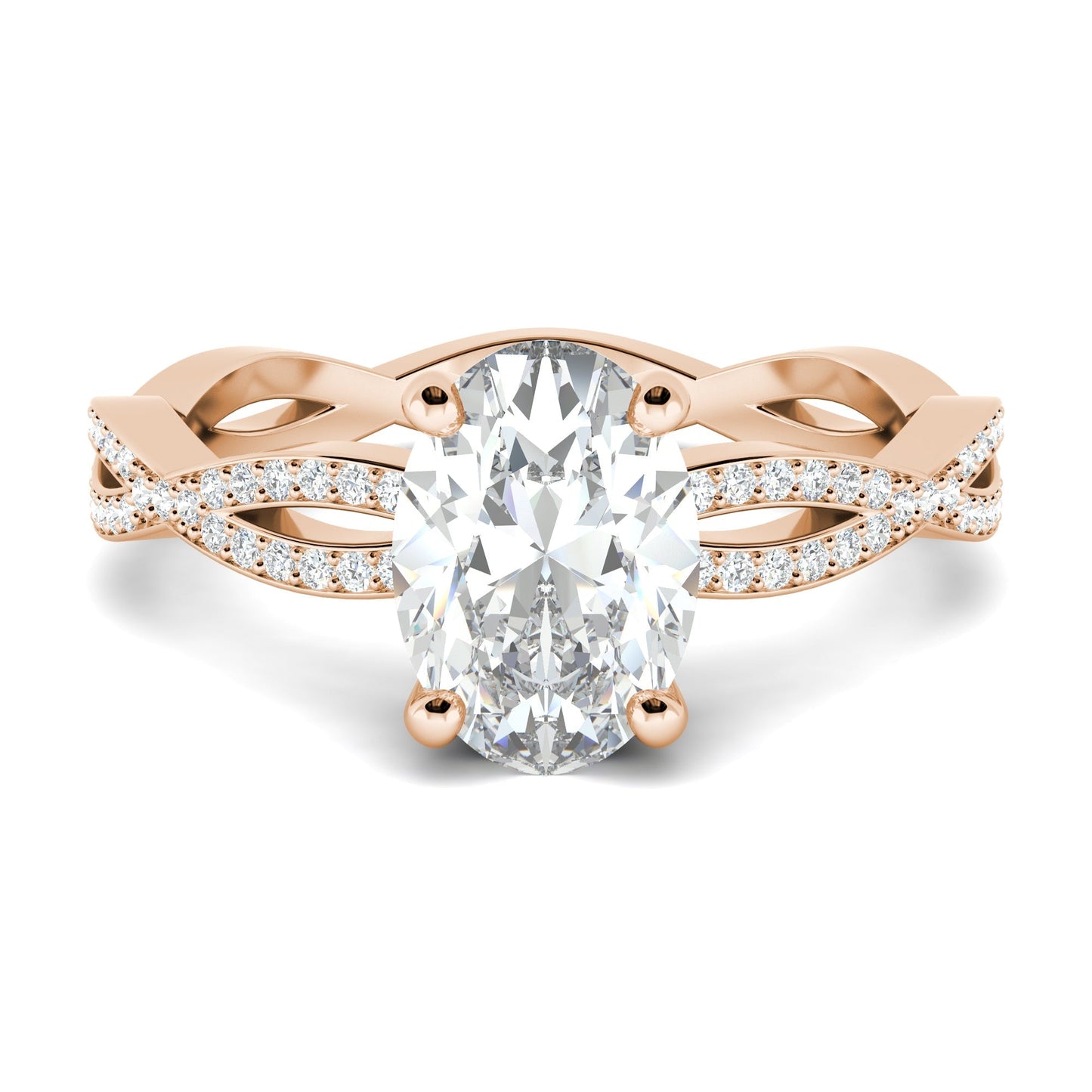 1.33 CT Oval Cut Twisted Pave Moissanite Engagement Ring 15