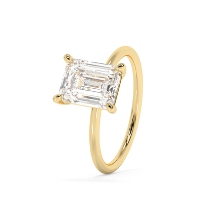 Emerald Solitaire Lab Grown Diamond Engagement Ring