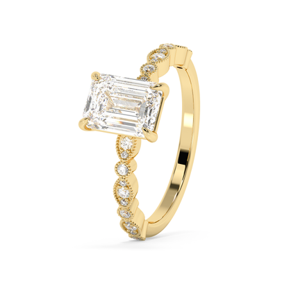 Emerald Solitaire Lab Grown Diamond Engagement Ring