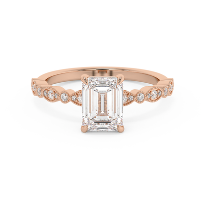 Emerald Solitaire Lab Grown Diamond Engagement Ring