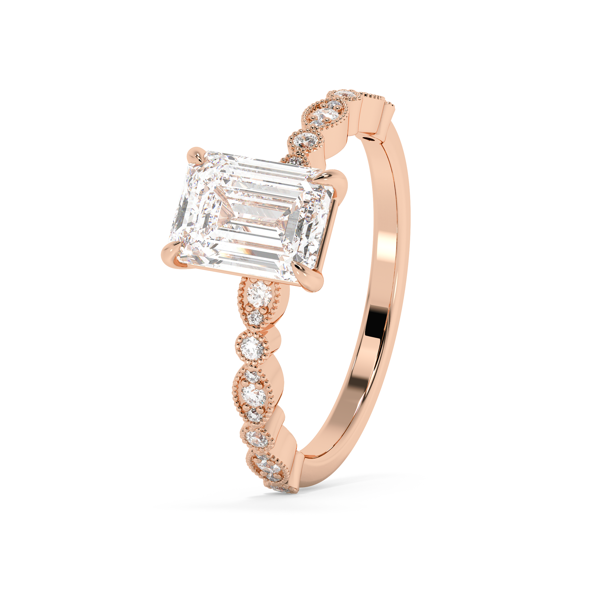 Emerald Solitaire Lab Grown Diamond Engagement Ring