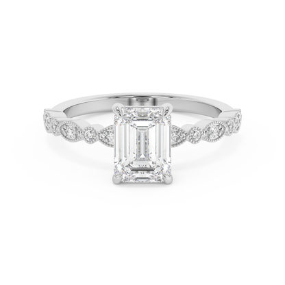 Emerald Solitaire Lab Grown Diamond Engagement Ring