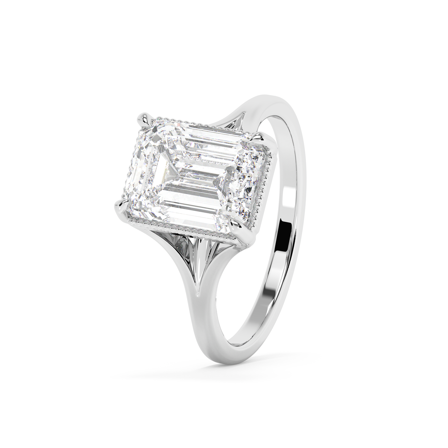 Emerald Solitaire Lab Grown Diamond Engagement Ring