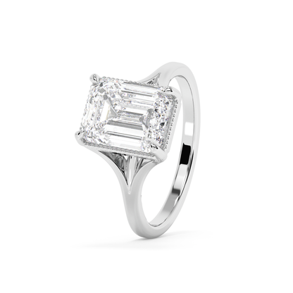 Emerald Solitaire Lab Grown Diamond Engagement Ring