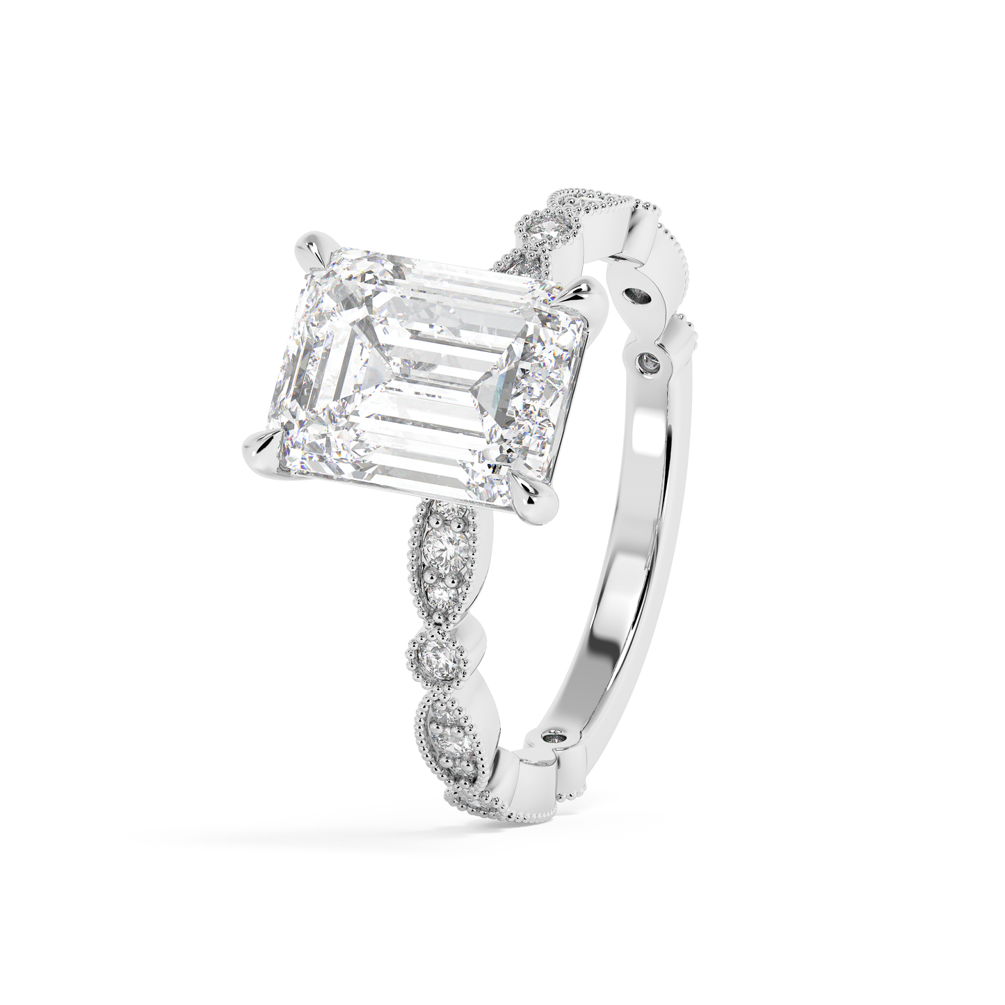 Emerald Solitaire Lab Grown Diamond Engagement Ring